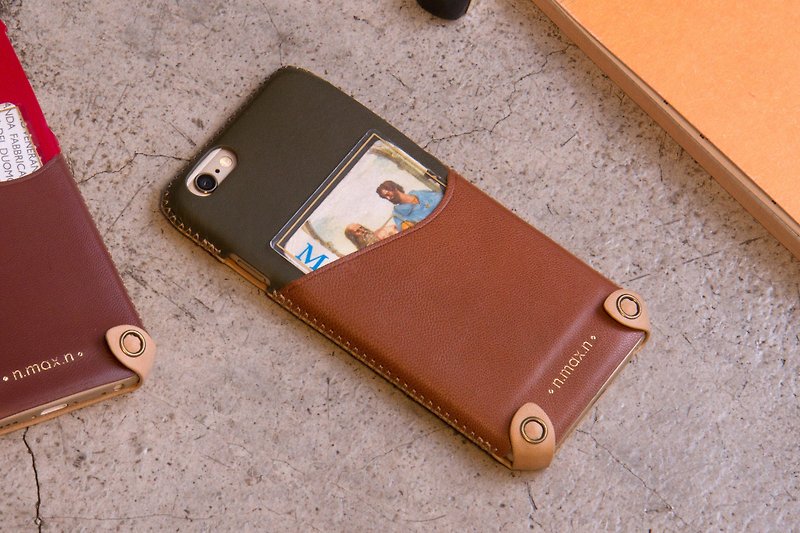 iPhone 6/6S / 4.7吋 極簡系列雙色皮革保護套 - 軍綠/淡巧克力棕 - 其他 - 真皮 