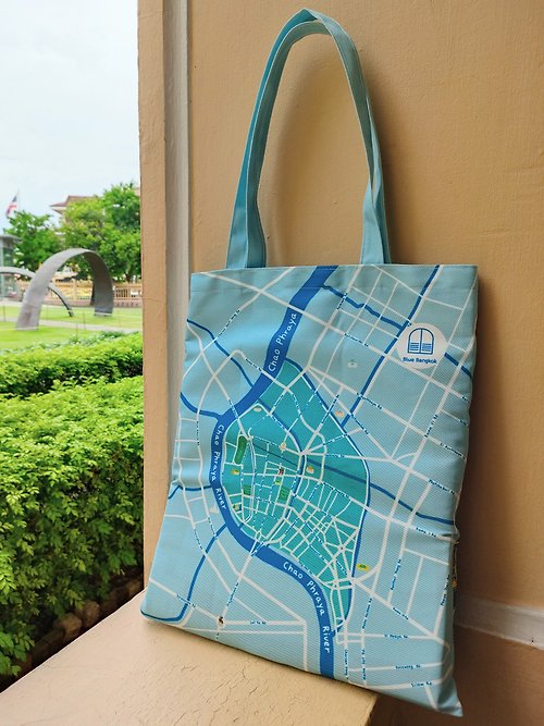blue-bangkok canvas bag Bangkok old building pattern
