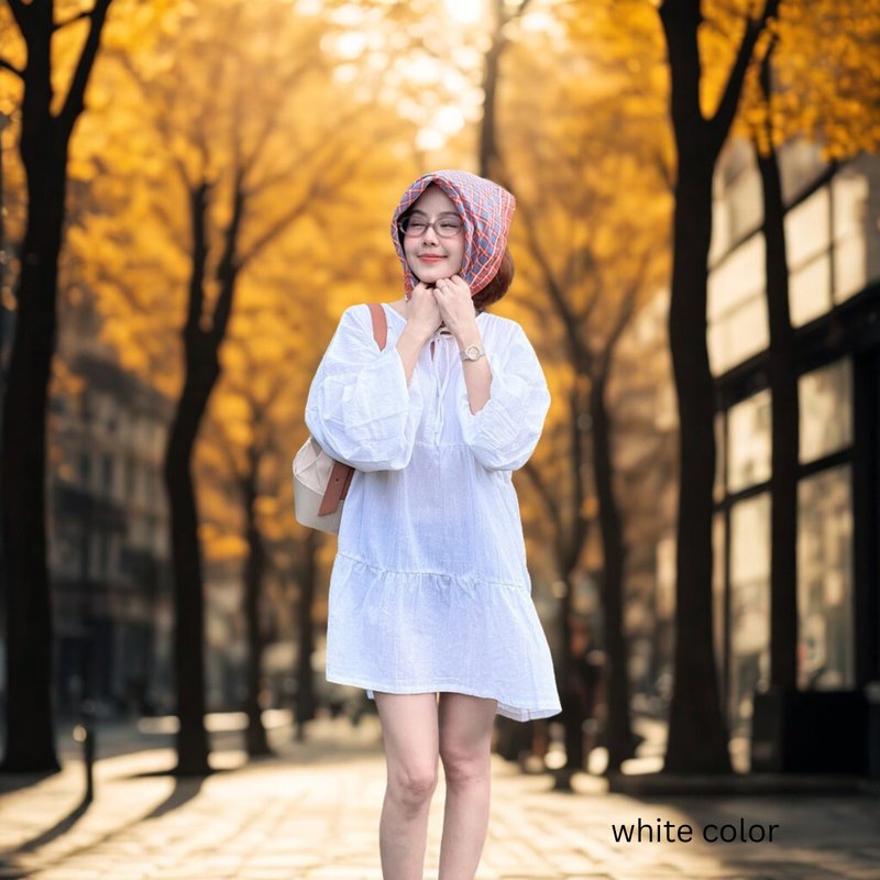 Blossom Mini Dress – Soft Salu Cotton Dress with Puffy Sleeves | Minimal & Comfy - 洋裝/連身裙 - 棉．麻 