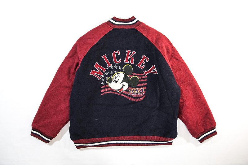 [3thclub Ming Ren Tang] Mickey vintage baseball jacket wool vintage BSE-010 - เสื้อแจ็คเก็ต - ผ้าฝ้าย/ผ้าลินิน สีน้ำเงิน