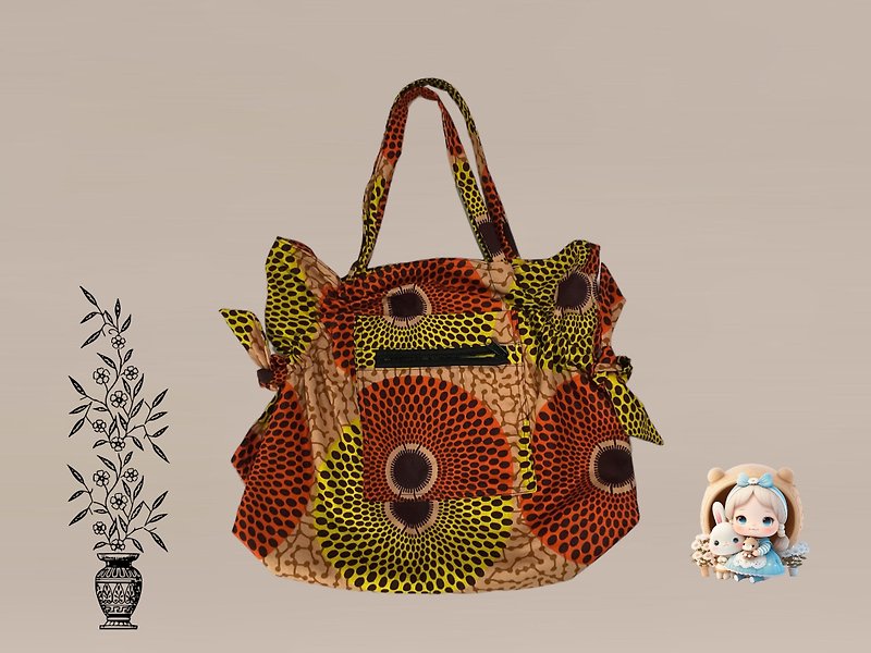 กระเป๋าสะพาย กระเป๋าถือ ผ้าแอฟริกัน - กระเป๋าแมสเซนเจอร์ - ผ้าฝ้าย/ผ้าลินิน สีส้ม