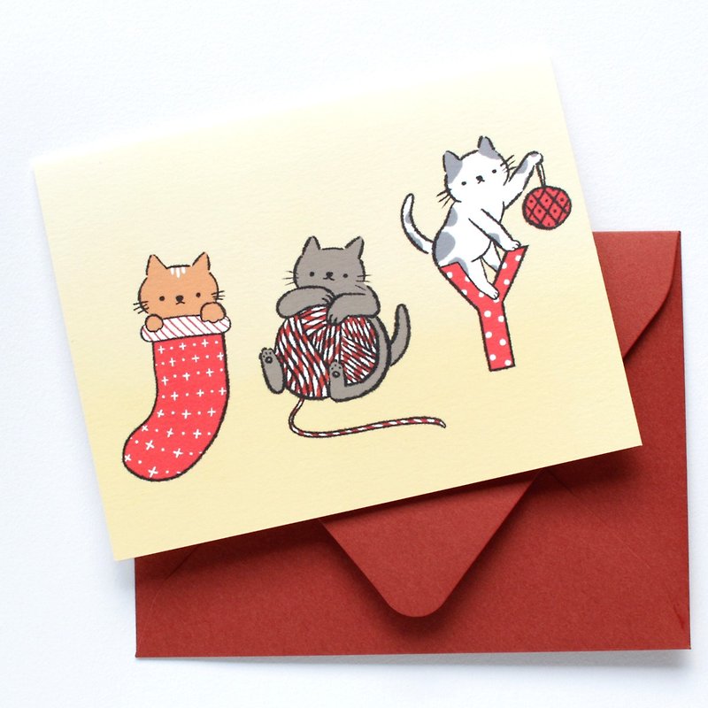 การ์ดอวยพร JOY with 3 Cats - การ์ด/โปสการ์ด - กระดาษ สีแดง