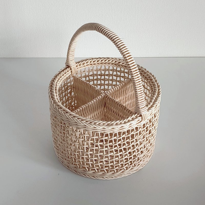 仕切り付き円形バスケット 直径17.5 高さ12 - 棚・バスケット - 木製 