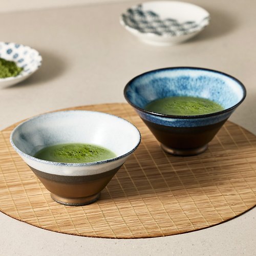 有種創意 日本食器 日本美濃燒 - 釉彩青白對碗 - 禮盒組(2件式) - 12.5cm