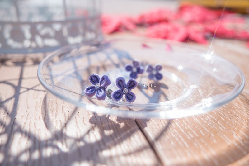 Your own dyeing and hand-made jewelry, purple series, your hydrangea, 925 silver needle earrings - Earrings & Clip-ons - Cotton & Hemp Purple