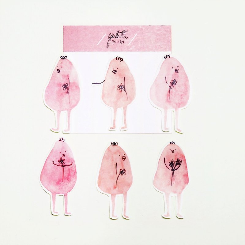 | Handmade Stickers | Gu Gu #rr (a set of 6 pieces) - Stickers - Paper Pink