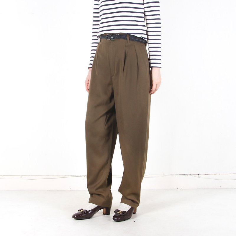 [Egg Plant Vintage] Pleated Wide Vintage Pants - Women's Pants - Polyester Brown