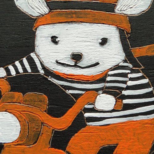 ネズミとバイクのウッドバーニングアート 原画 絵画 動物の絵 木