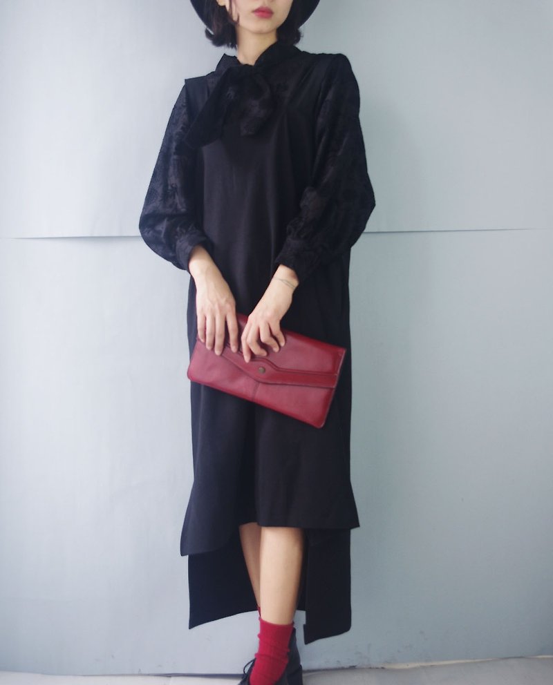 Design Handmade - Simple Black Short Front Long Knitted Dress - Skirts - Polyester Black