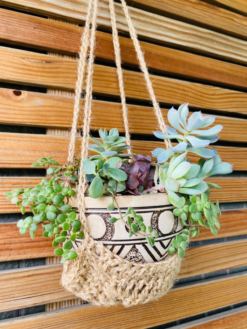原麻編織植栽吊籃/客訂賣場 - 盆栽/植栽 - 棉．麻 卡其色