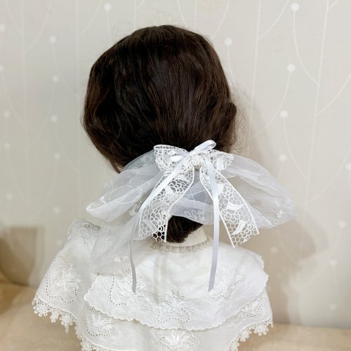 スクエアシュシュ/ヘアリング レース刺繍オーガンジー大腸リング