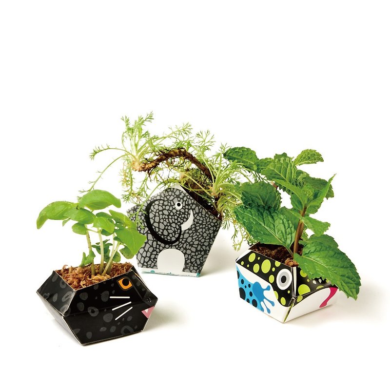 German origami potted plant combination - panther, elephant, poison dart frog - จัดดอกไม้/ต้นไม้ - วัสดุอื่นๆ 
