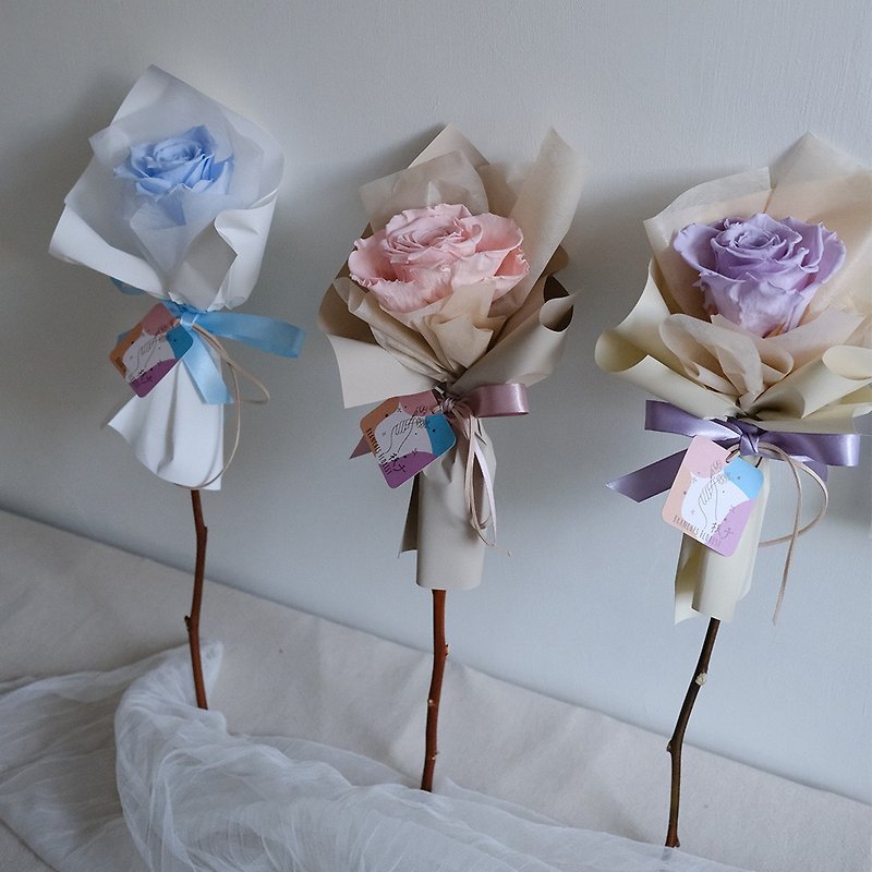 Korean Single Branch Eternal Life Bouquet/ Preserved Flower Dried Flower Lover Sends Gift Flower Gift Confession Anniversary - ช่อดอกไม้แห้ง - พืช/ดอกไม้ 