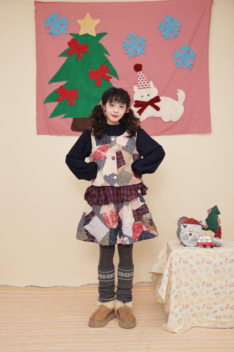 古著少女感 聖誕節背心半裙套裝 - 背心/無袖上衣 - 其他材質 多色