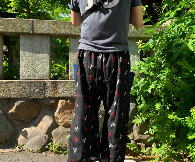 着物リメイクパンツ 黒×青 - ショップ meihana パンツ ユニセックス 
