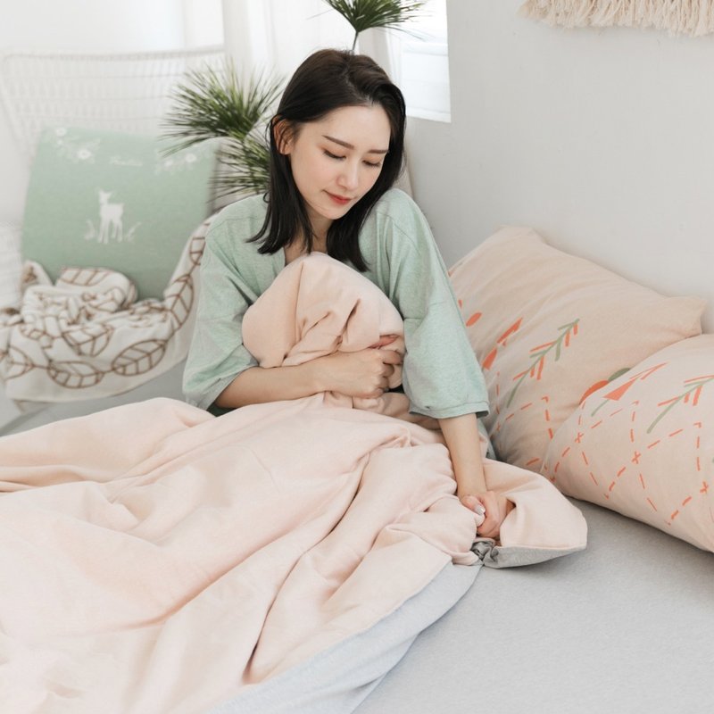 (Double Extra Large) MIT Organic Cotton Knitted Tree Bedding Set-Pink Orange/Twist Ash∣ Set of Four - เครื่องนอน - ผ้าฝ้าย/ผ้าลินิน สึชมพู