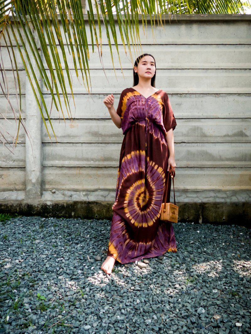 春夏女装连衣裙印花休闲时尚连衣裙长袍沙滩裙 女式连衣裙 - 洋裝/連身裙 - 棉．麻 咖啡色