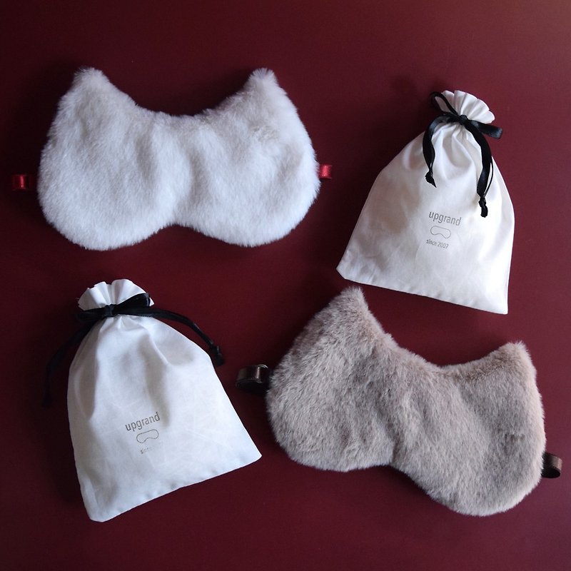 A Valuable set  | Fluffy  Cat sleep mask | Storage Pouch - ผ้าปิดตา - ผ้าฝ้าย/ผ้าลินิน ขาว