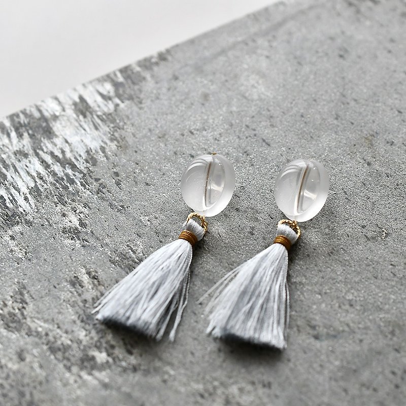 Dome tassel earrings / clear ice - Earrings & Clip-ons - Polyester White