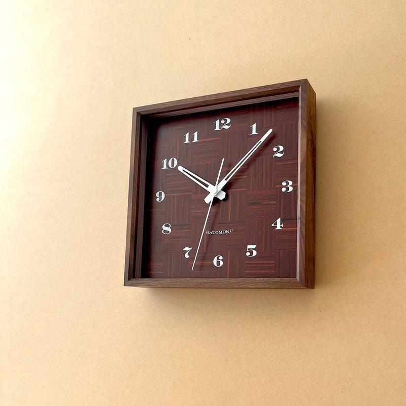 Muku square clock 4 walnut-frame wood grain tone dial(km-144WA) wall clock - Clocks - Wood Brown