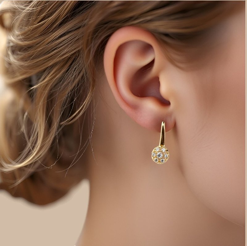18k gold plated earrings with white zircon Birthday Gift Sensitive ears RTR10 - Earrings & Clip-ons - Copper & Brass Gold