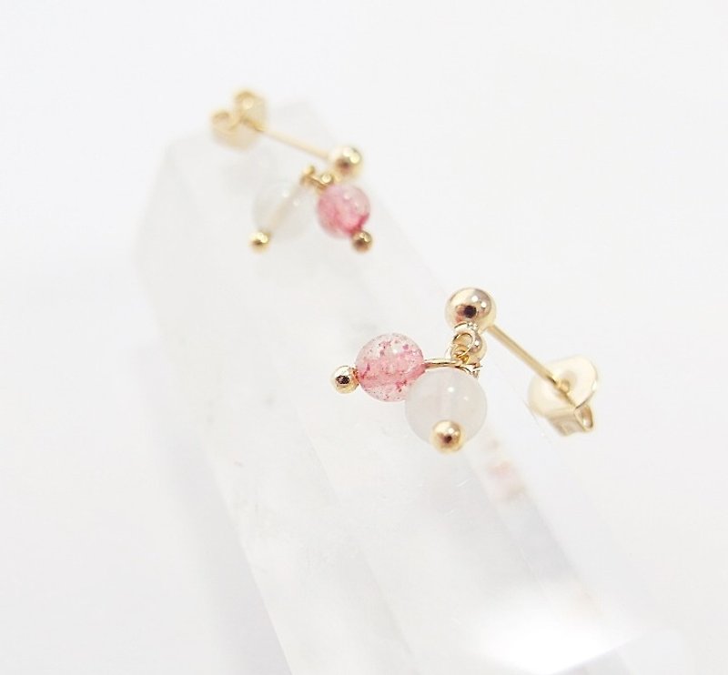 Pink Strawberry Natural Crystal Earrings 14K GF Gift Natural Stone Light Jewelry Crystal - ต่างหู - เครื่องเพชรพลอย สีแดง