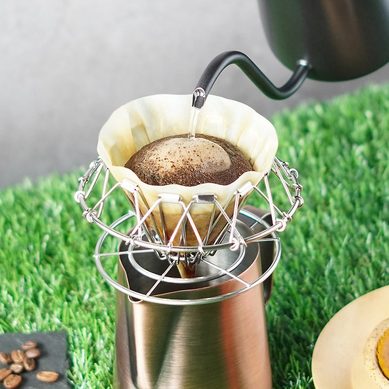Lightweight and easy to carry丨Driver conical foldable coffee filter cup 1-4cup - เครื่องทำกาแฟ - สแตนเลส สีเงิน