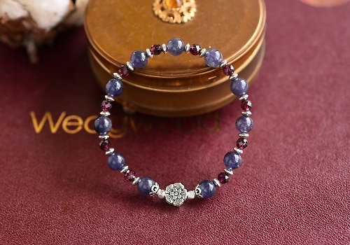 CaWaiiDaisy Handmade Jewelry 堇青石+紫牙烏石榴石+純銀花朵手鍊