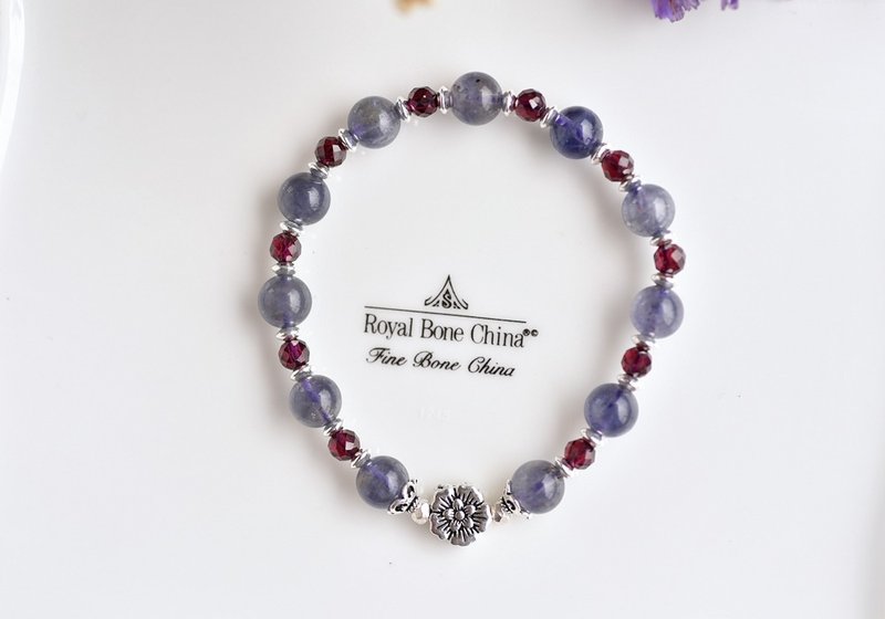 Cordierite + Purple Teeth Stone+ Sterling Silver Flower Bracelet - Bracelets - Crystal Purple