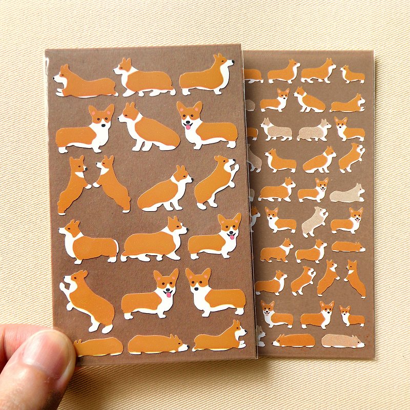 柯基犬貼紙 2張組/3張組 - 貼紙 - 其他材質 咖啡色