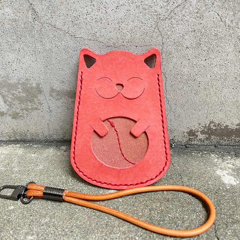 Italian Pueblo Matte Vegetable Tanned Cowhide Cat Card Holder ID Set- Smoked Powder Valentine's Day - ID & Badge Holders - Genuine Leather Pink