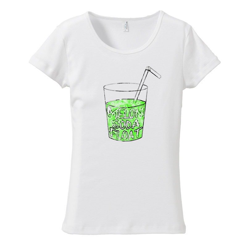 [Women's T-shirt] melon soda float - เสื้อยืดผู้หญิง - ผ้าฝ้าย/ผ้าลินิน ขาว