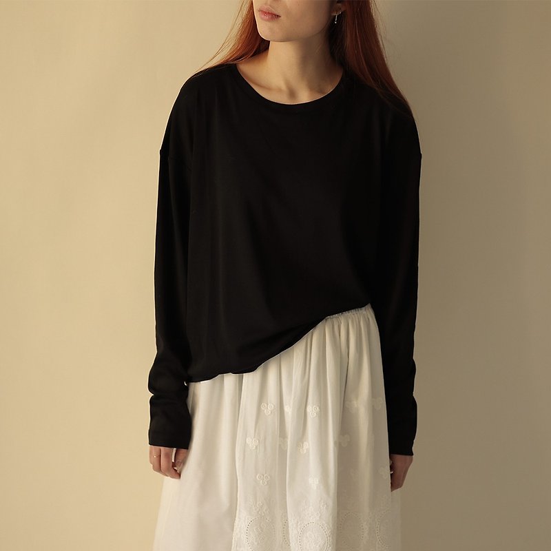 Basic Cotton Long-sleeved T-shirt /4 colors/ - Women's T-Shirts - Cotton & Hemp 