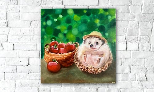 Yackunaite_Art Hedgehog Oil Painting, Original Painting On Canvas, Hedgehog Lover Gift