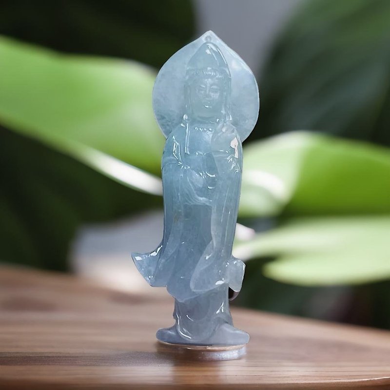 Ice three-dimensional carved jade Guanyin Bodhisattva | Natural Burmese jade A grade jade | Gift - พวงกุญแจ - หยก สีใส