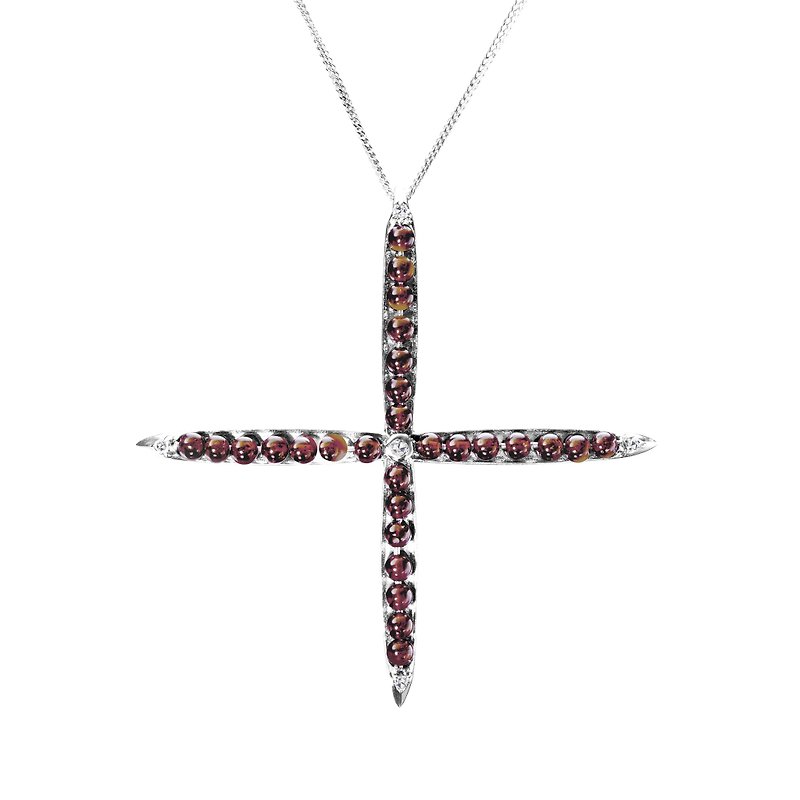 Smoky quartz Cross Necklace, Brown Pendant Bead Jewelry, Sterling silver cross  - สร้อยคอทรง Collar - คริสตัล สีนำ้ตาล