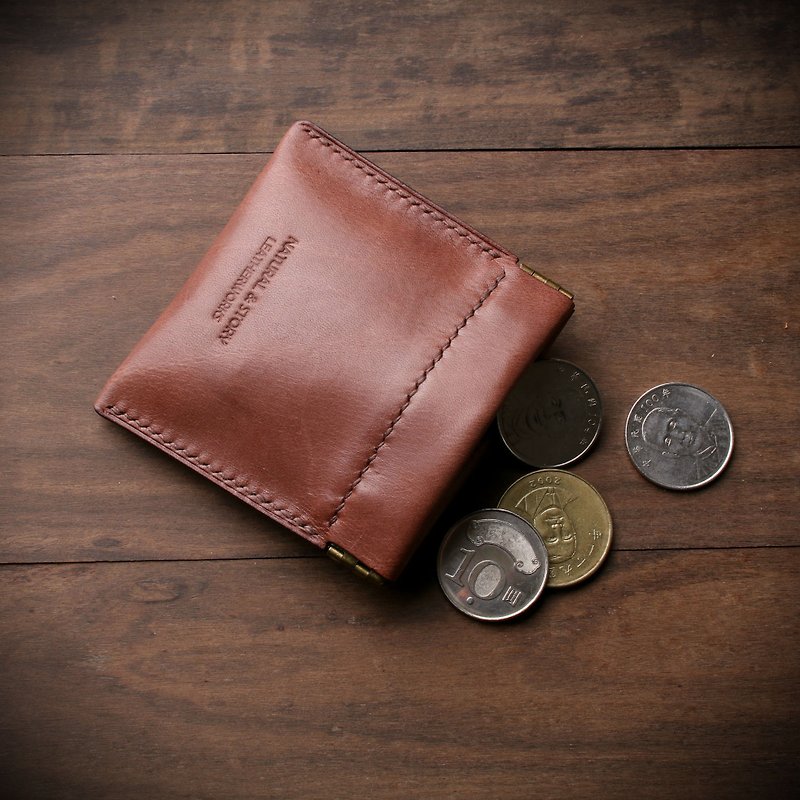 【NS Leather Goods】leather shrapnel mouth gold bag/coin purse/small bag/banknote/gift (free printing) - Coin Purses - Genuine Leather 