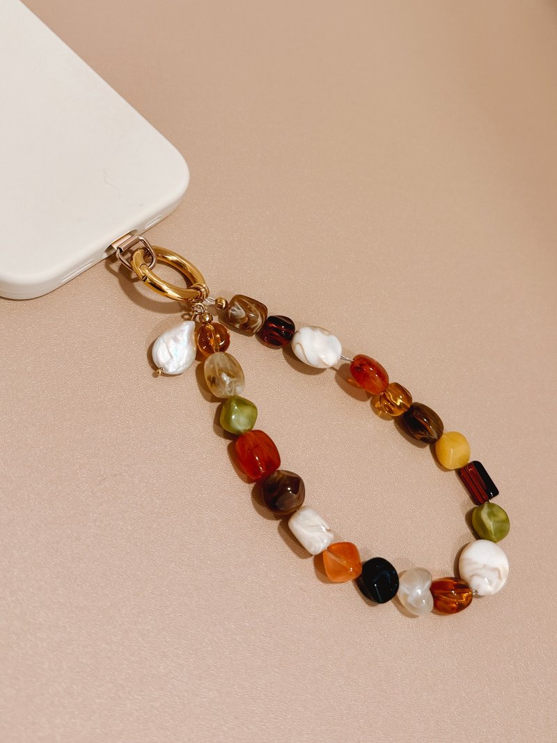 摩卡慕斯淡水珍珠串珠手機掛繩鑰匙圈包包吊飾 | 生日 聖誕禮盒贈 - 手機掛繩/背帶 - 珍珠 咖啡色