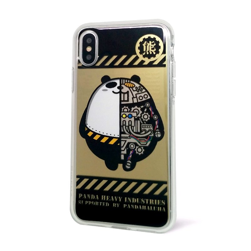 iPhone XS/X 機械熊貓Pandahaluha 雙層防摔手機殼 生日禮物 - 手機殼/手機套 - 塑膠 金色
