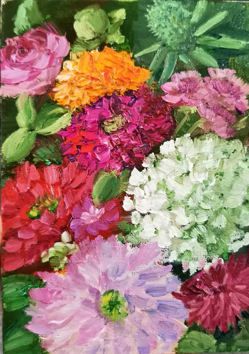 Flowers Oil Original Painting Red White Flowers Art Original 花卉油画原版 - 海報/掛畫/掛布 - 其他材質 多色