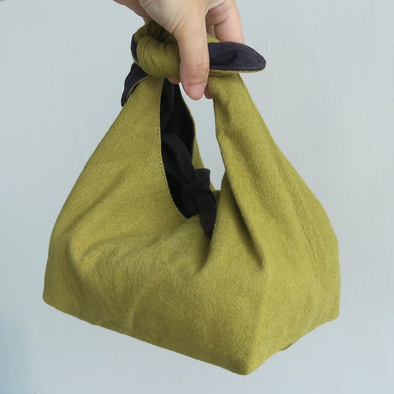 Cotton-Linen 2 way Lunch bag - กระเป๋าถือ - ผ้าฝ้าย/ผ้าลินิน สีเหลือง