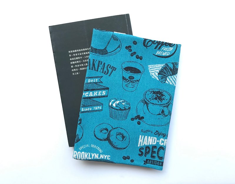 Book Cover | Coffee Time | Blue - ปกหนังสือ - ผ้าฝ้าย/ผ้าลินิน สีน้ำเงิน