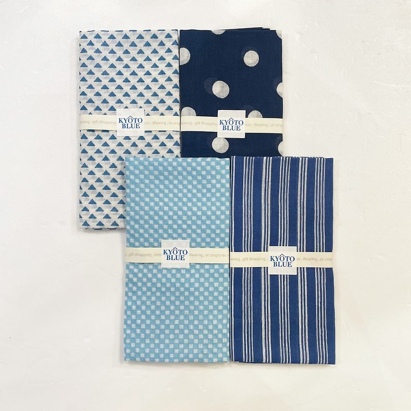 [Fashion Essentials for Hot Summer] Kyoto Handkerchief-Kyoto Blue Series-Polka Dots - ผ้าเช็ดหน้า - ผ้าฝ้าย/ผ้าลินิน 