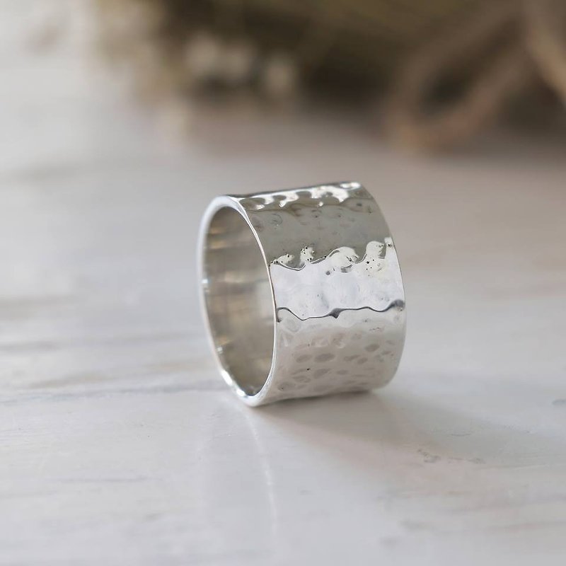 แหวนทุบ ทำด้วยมือ มินิมอล เงินแท้ ผู้หญิง น่ารัก เรขาคณิต - แหวนทั่วไป - โลหะ สีเงิน