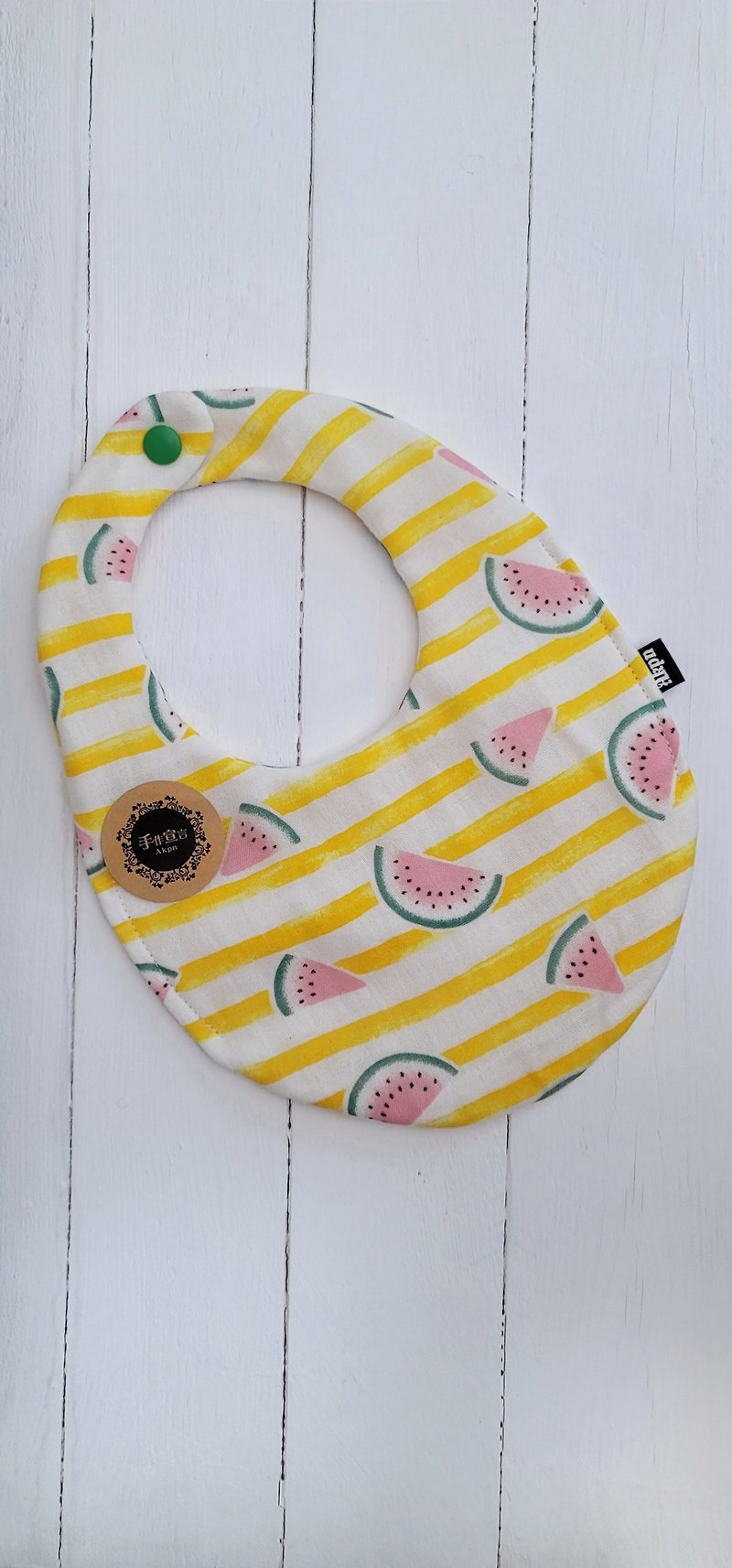 Watermelon stripe/yellow 100% cotton eight-layer yarn bib saliva towel - ผ้ากันเปื้อน - ผ้าฝ้าย/ผ้าลินิน สีเหลือง