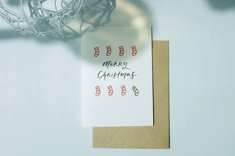 聖誕襪襪 聖誕卡片 英文手寫字卡片 賀卡 - 心意卡/卡片 - 紙 多色