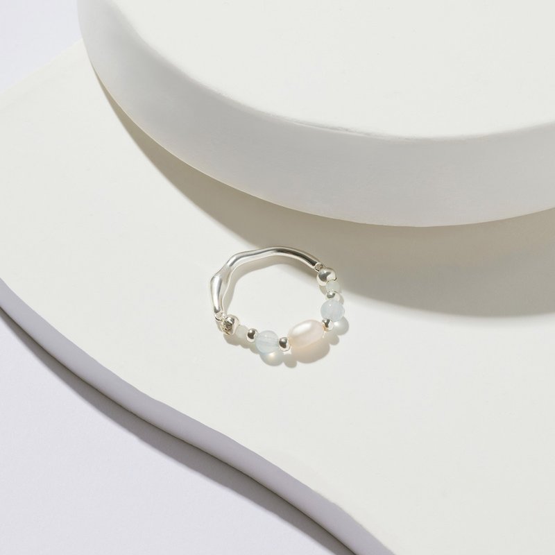 Dawn | Aquamarine Pearl S925 Sterling Silver | Natural Crystal Necklace Ring - General Rings - Crystal Blue