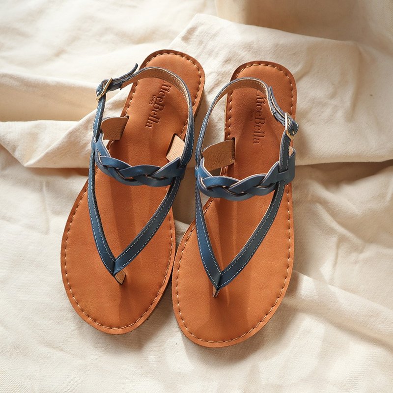 【Attitude】Leather Sandals - Blue - Sandals - Genuine Leather Blue