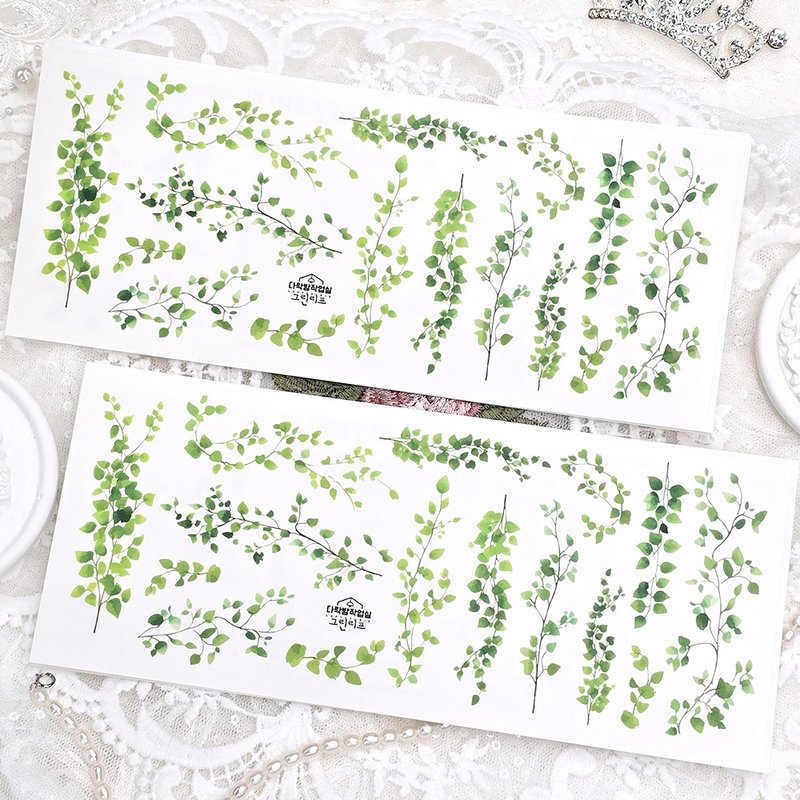 :Green leaf: Matte Transparent sticker - 貼紙 - 其他材質 