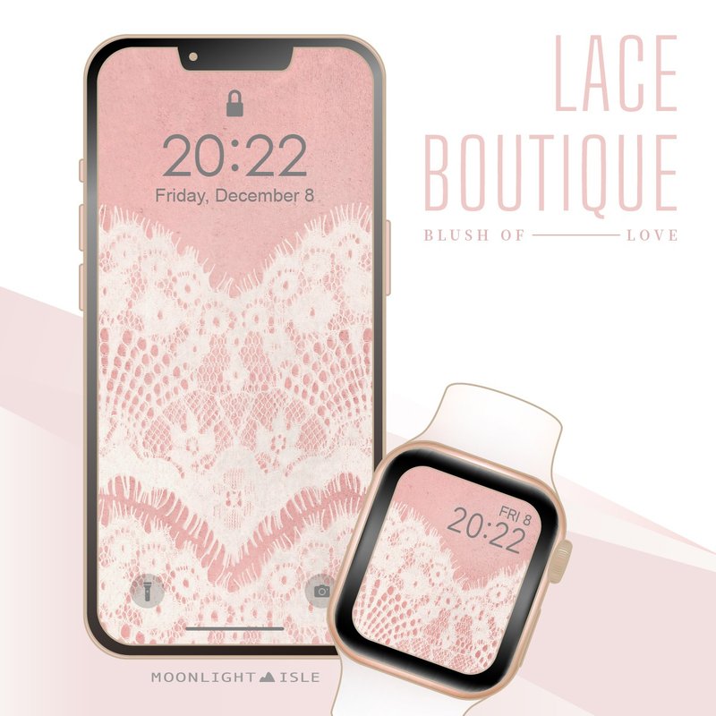 Lace Boutique |蜜桃色浪漫古典蕾絲花邊手機+錶面桌布組| 數位 - 電腦手機桌布/貼圖/App 圖示 - 其他材質 